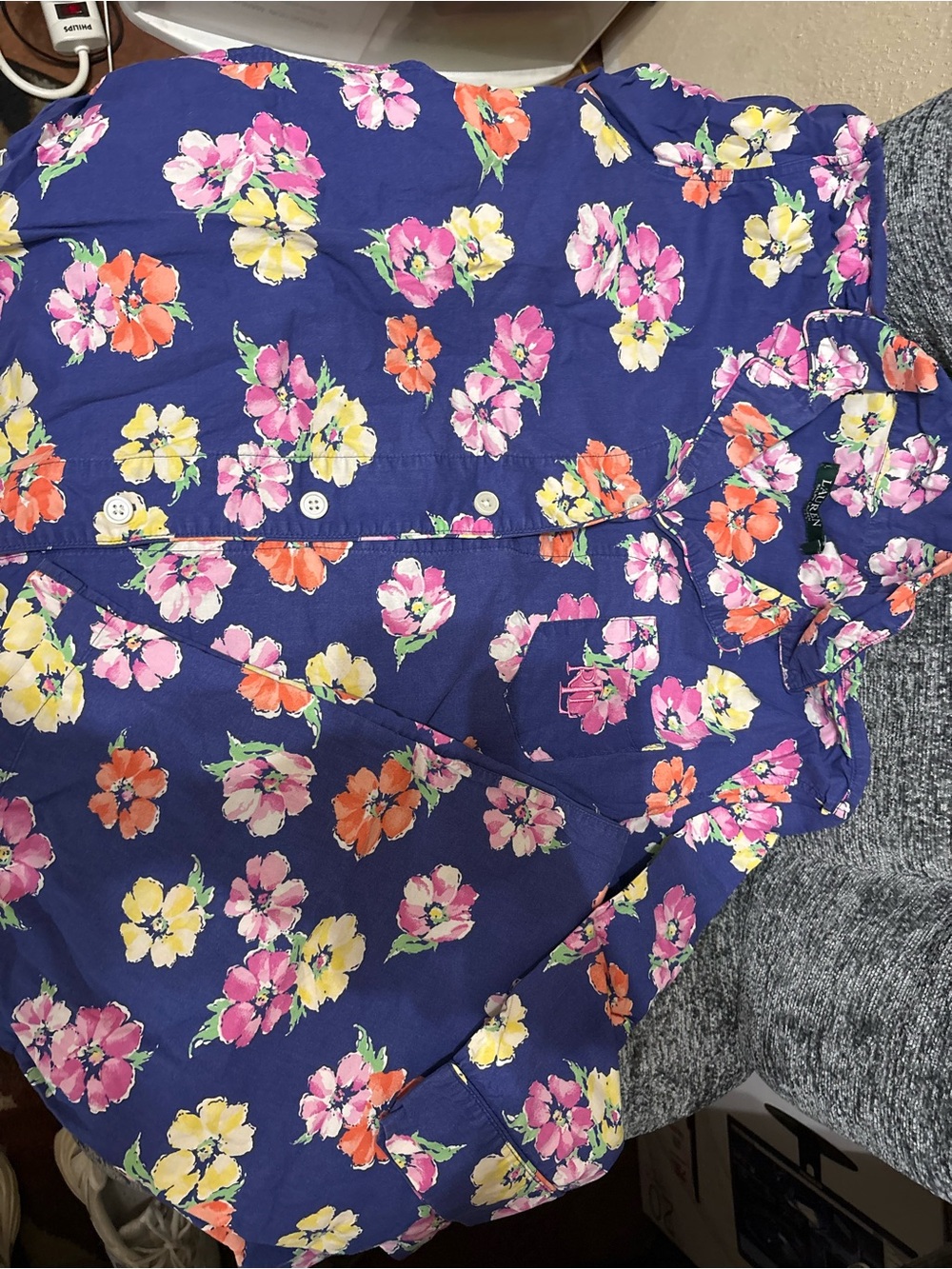 Ralph Lauren Blue Floral Button-Front Pajama Top vintage
